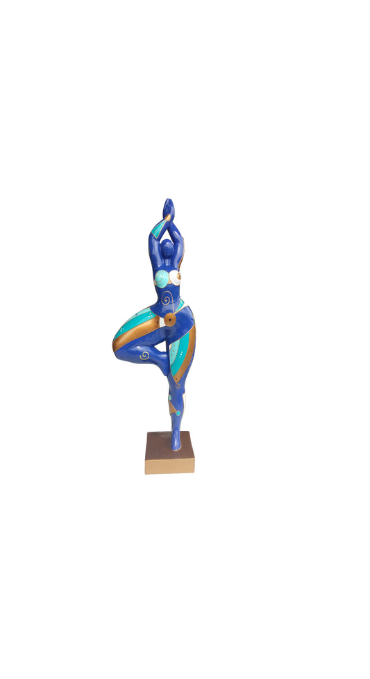 Statue femme ronde Nana modèle "Calypso" bleu à carreaux, hauteur 52 centimètres