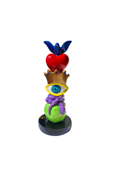 Totem sculpture height 11'8 inches (30 centimeters), multicolored resin