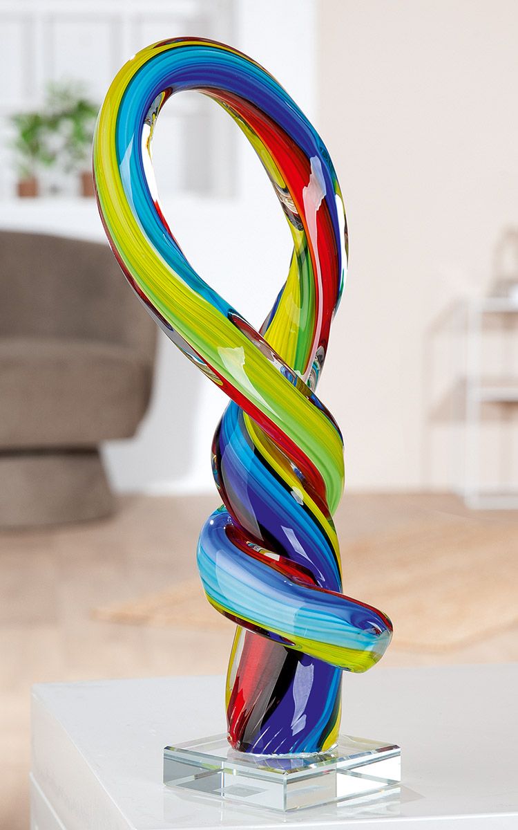 Sculpture artistique en verre multicolore, hauteur 34 centimètres