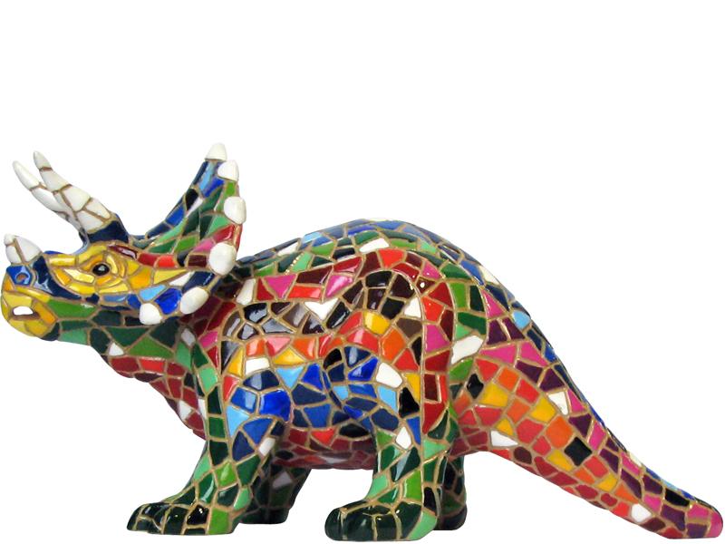 Statue de dinosaure en mosaïque Barcino, modèle Tricératops longueur 20 centimètres