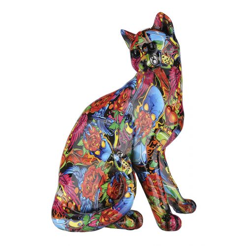 Statue de chat en résine multicolore, hauteur 29 centimètres