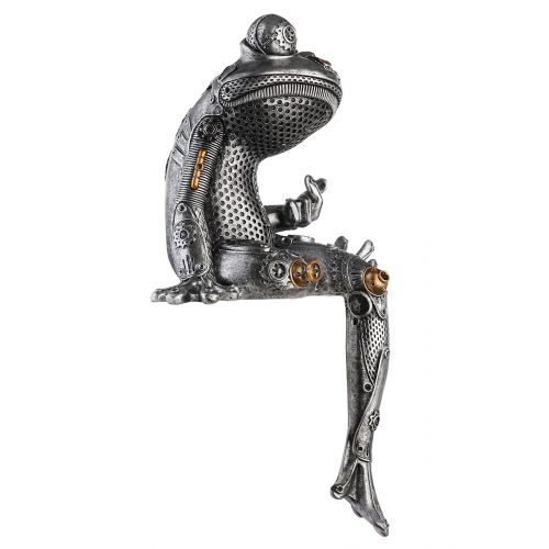 Statue grenouille Steampunk, résine argentée. Hauteur 31 centimètres