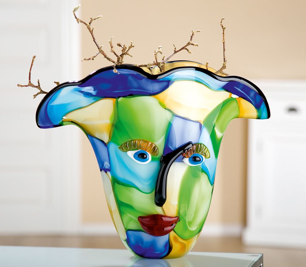 Vase visage en verre coloré, hauteur 31 centimètres