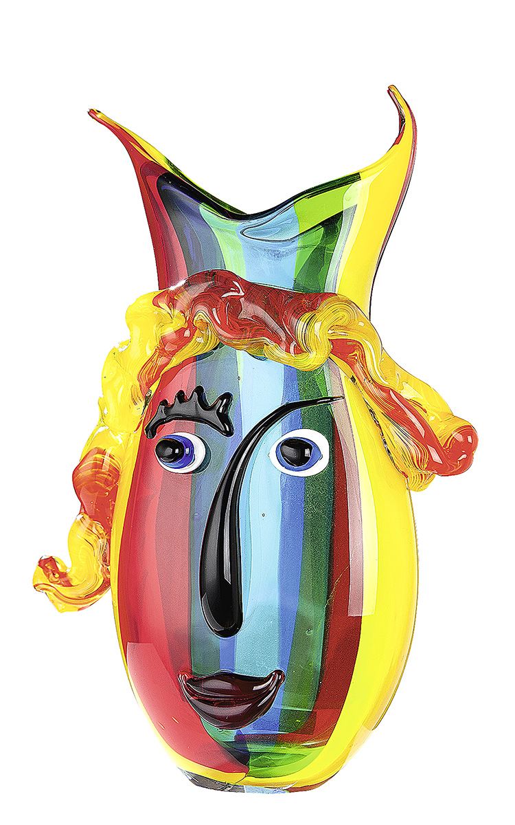 Vase visage en verre coloré, hauteur 37 centimètres