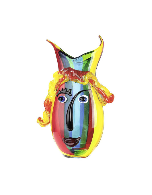 Face vase in colored glass, height 37 centimeters