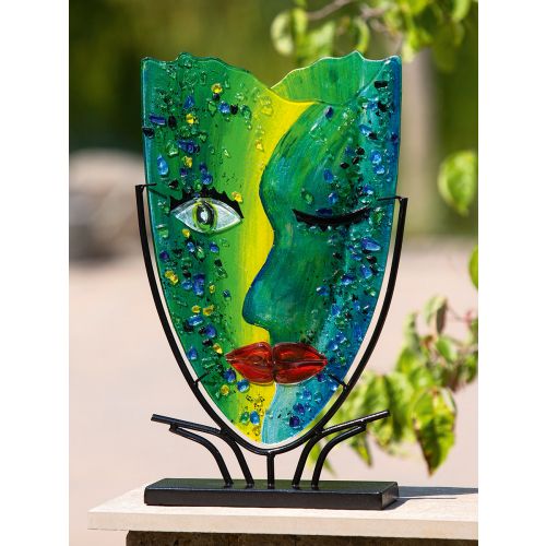 Vase visage en verre coloré, hauteur 48 centimètres