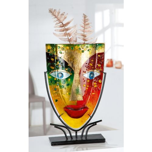 Vase visage en verre coloré, hauteur 48 centimètres