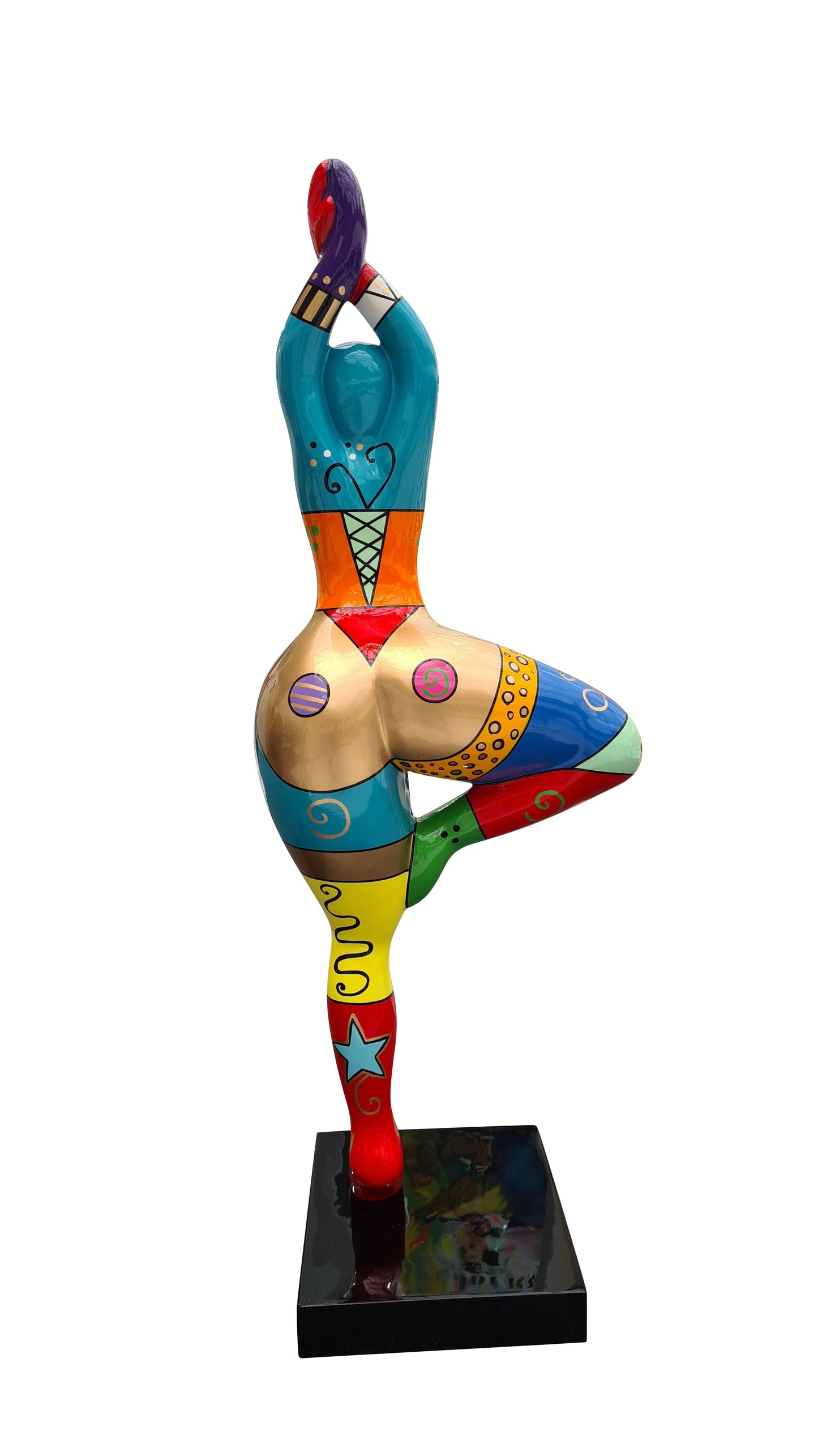 Très grande statue multicolore de femme Nana modèle "Milla". Hauteur 120 centimètres. Peint à la main, pour décoration intérieure ou extérieure