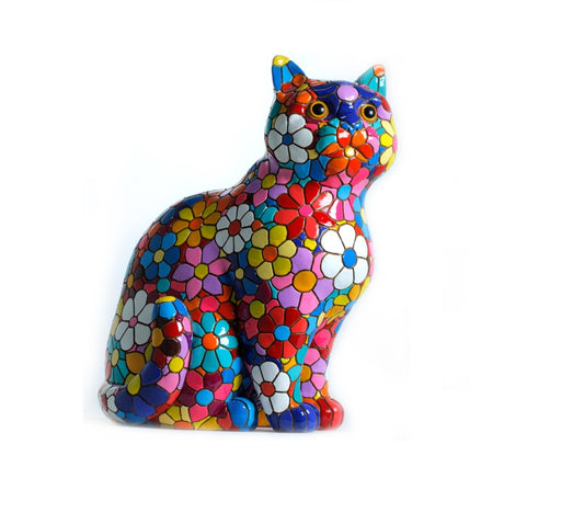 Statue chat modèle Fleurs, mosaïque Barcino. Hauteur 18 centimètres