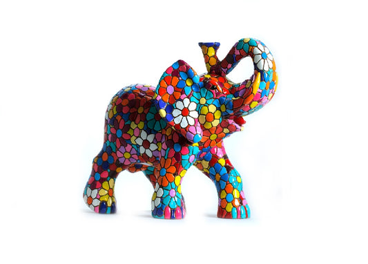 Flowers elephant statue, Barcino mosaic. Length 4 inches (10 centimeters)