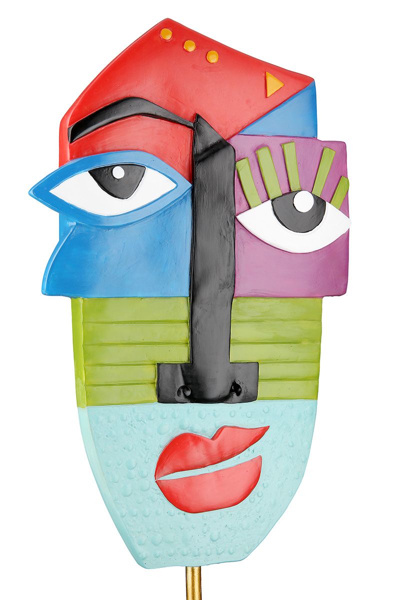 Visage ou masque abstrait, en résine multicolore, hauteur 52 centimètres