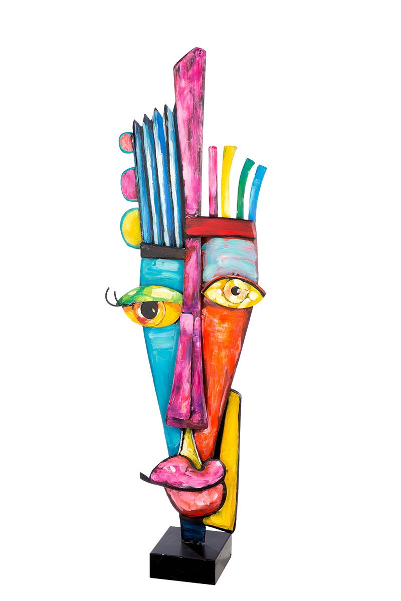 Abstract face, in multicolored metal, height 100 centimeters