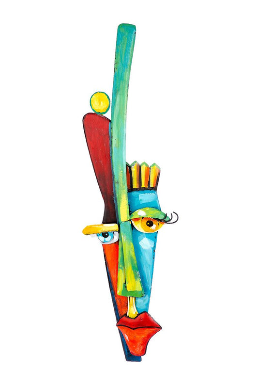 Abstract face, in multicolored metal, height 80 centimeters