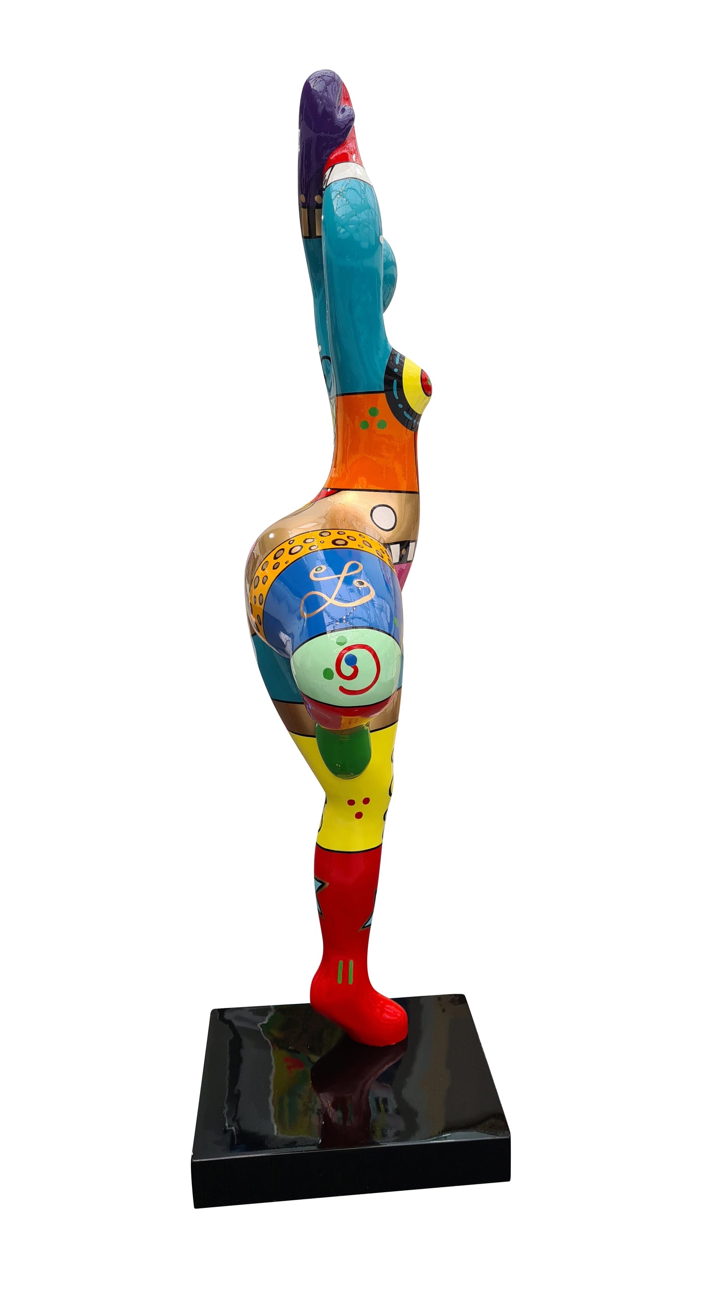 Très grande statue multicolore de femme Nana modèle "Milla". Hauteur 120 centimètres. Peint à la main, pour décoration intérieure ou extérieure