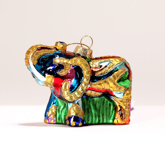 Multicolored glass elephant, Barcino, length 3'3 inches (8.5 centimeters)