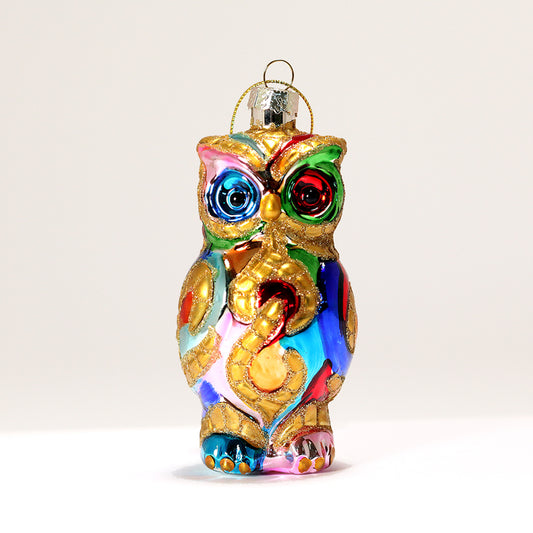 Owl multi-colored glass, Barcino, height 4'3 inches (11 centimeters)