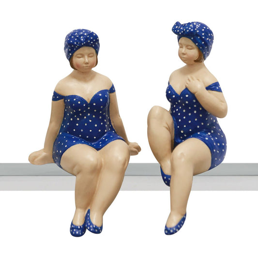 Figurines résine, deux femmes baigneuses plage en maillot de bain, hauteur 13 centimètres