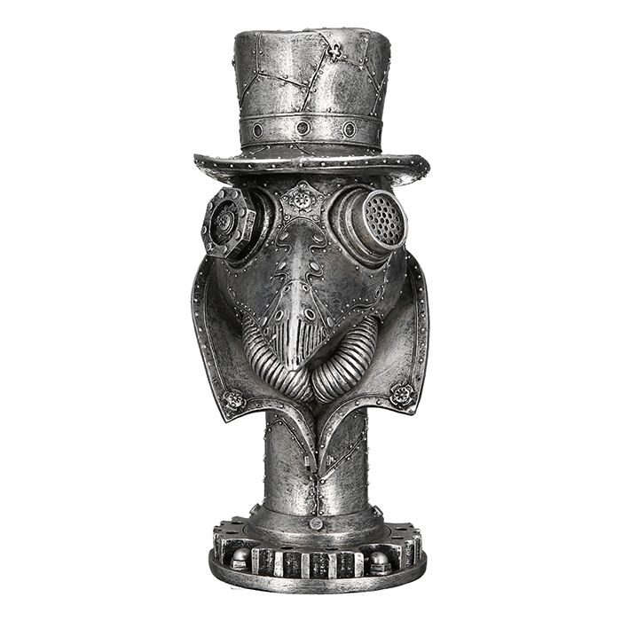Statue corbeau Steampunk résine argentée. Hauteur 23 centimètres