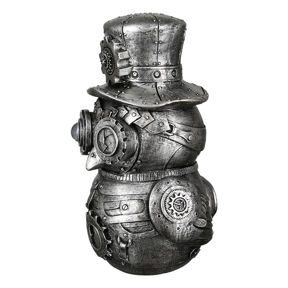 Statue chouette Steampunk, résine argentée. Hauteur 23 centimètres