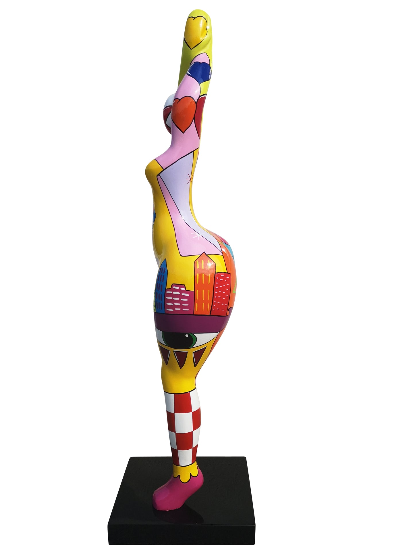 Très grande statue multicolore de femme Nana modèle "Pop". Hauteur 120 centimètres. Peint à la main, pour décoration intérieure ou extérieure