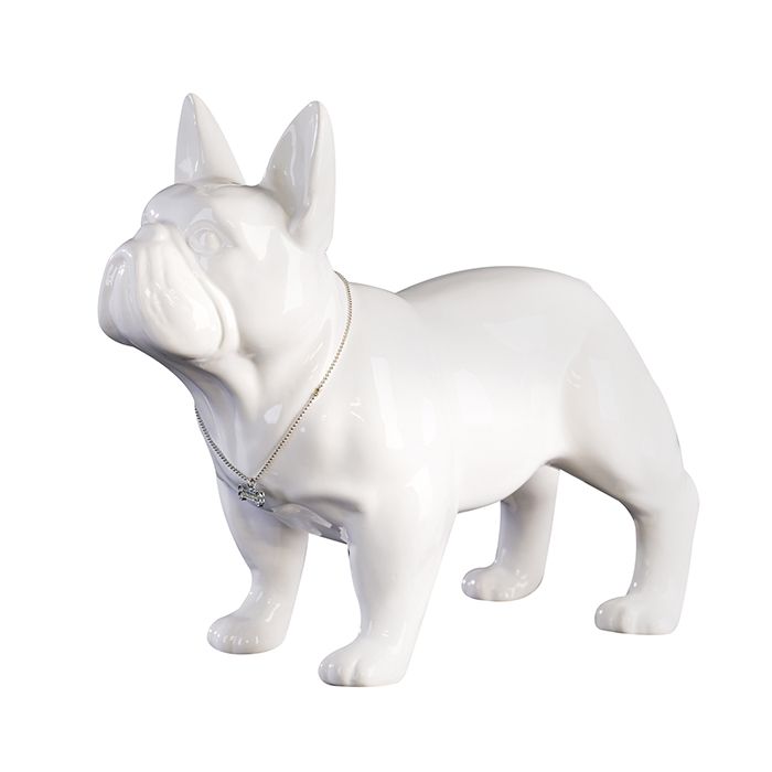 Statue Bouledogue Français, céramique. Longueur 32 centimètres