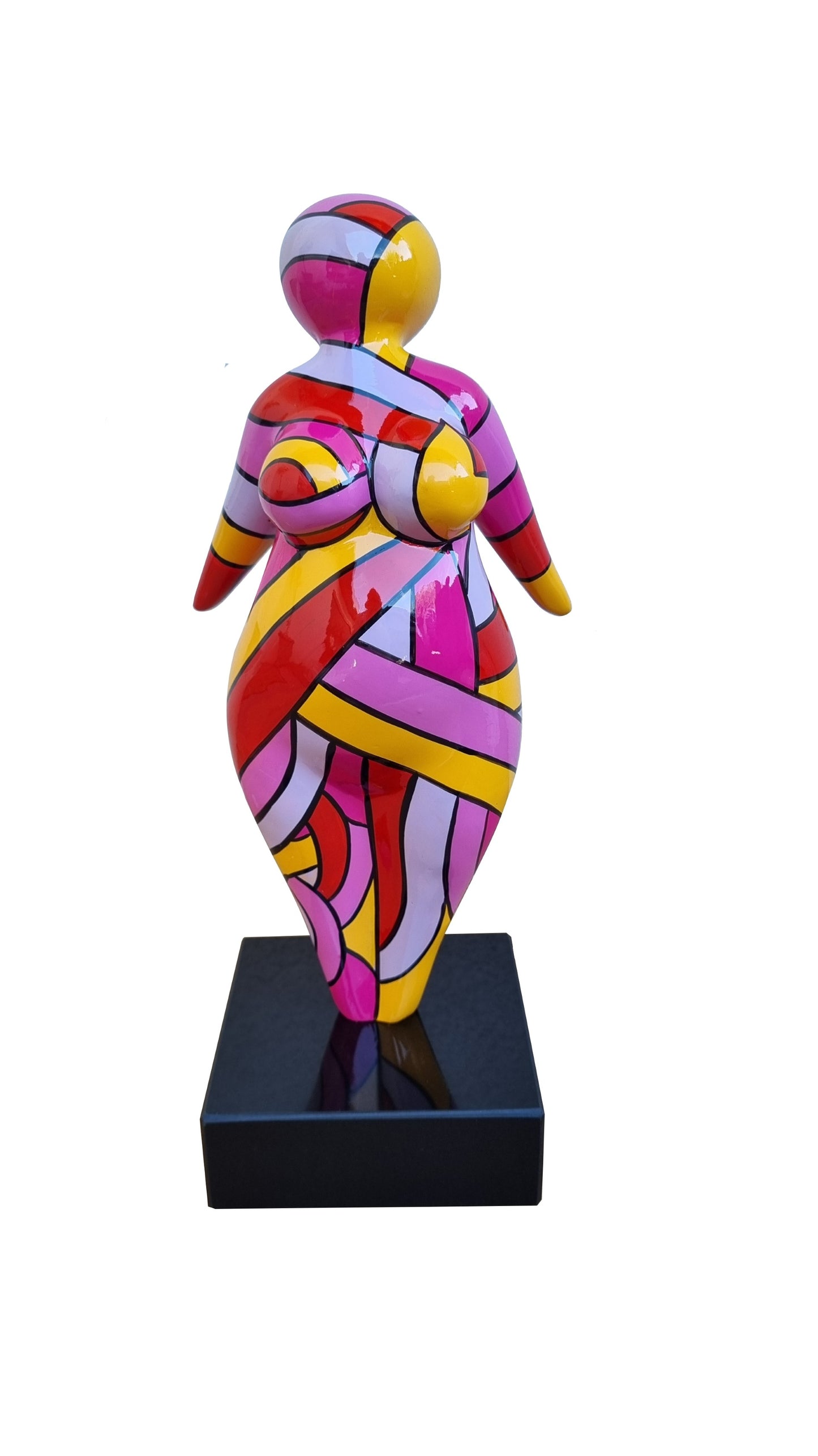 Statue de femme style Nana, modèle rose et jaune, hauteur 40 centimètres