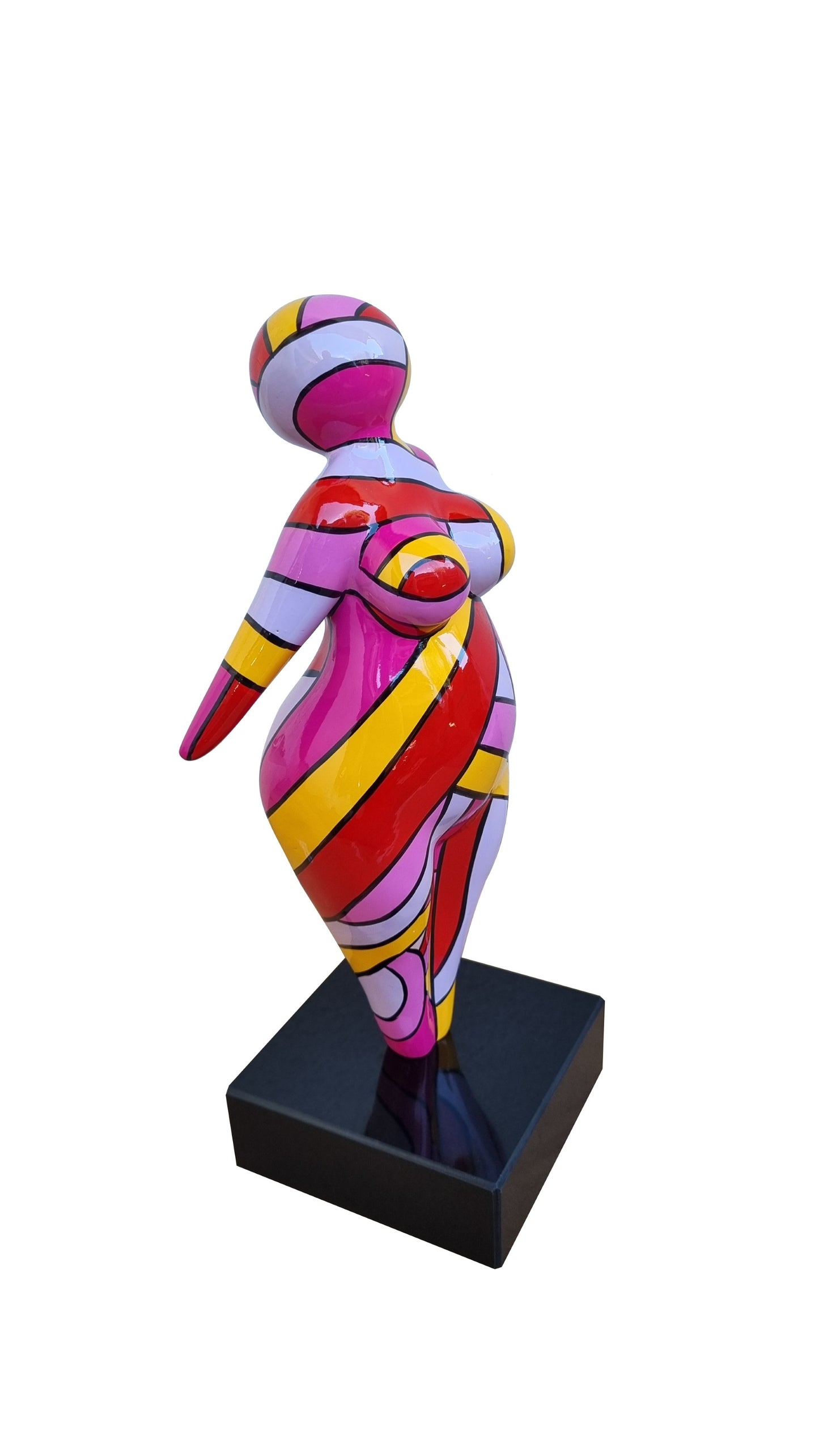 Statue de femme style Nana, modèle rose et jaune, hauteur 40 centimètres