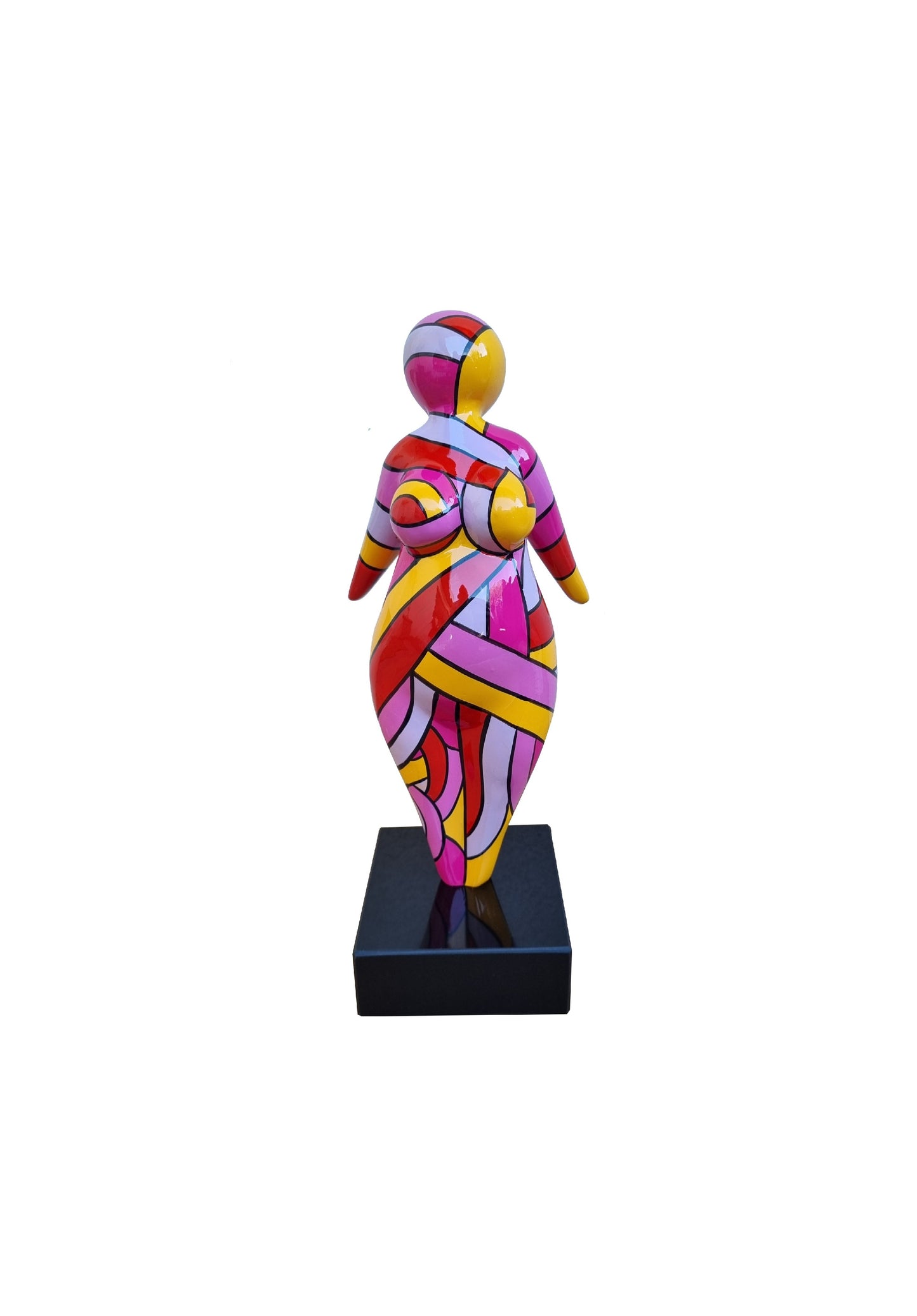 Statue de femme style Nana, modèle rose et jaune, hauteur 40 centimètres