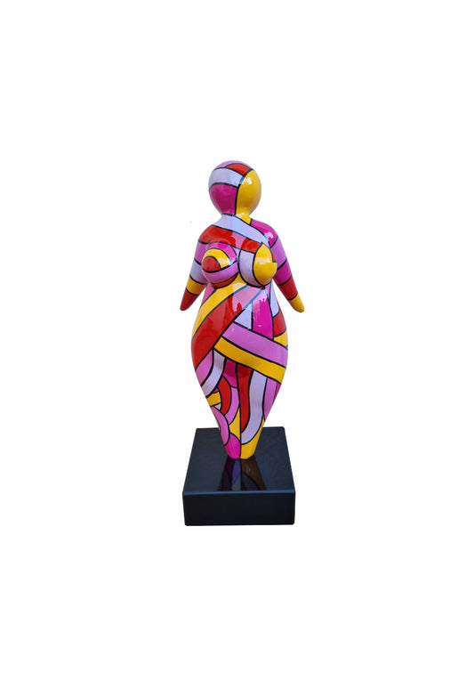 Statue de femme style Nana, modèle rose et jaune, hauteur 40 centimètres