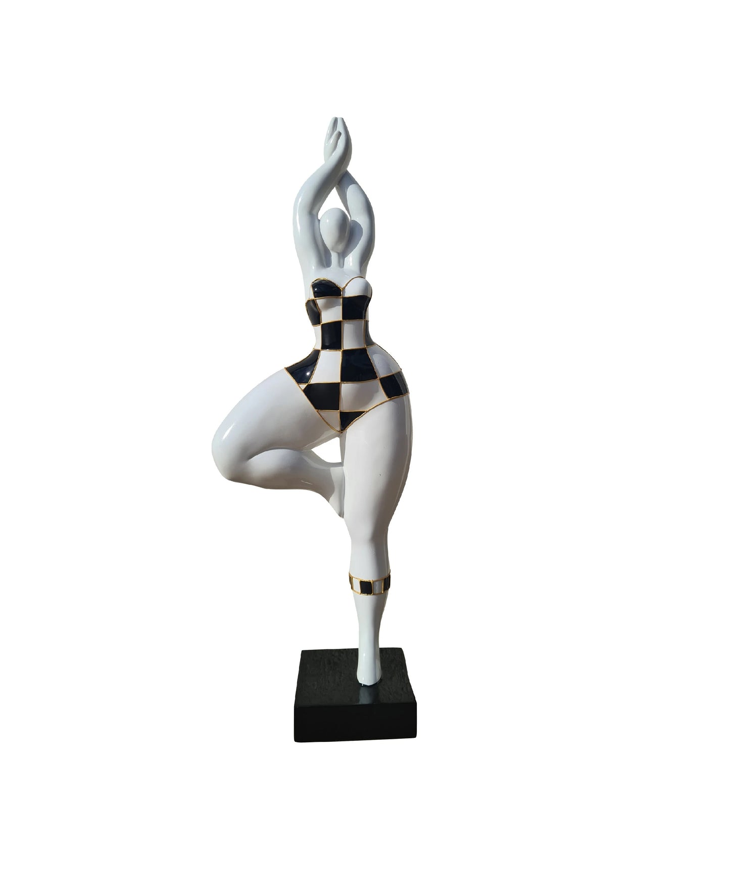 Statue femme ronde Nana modèle "Astrid" damier noir et blanc, hauteur 52 centimètres