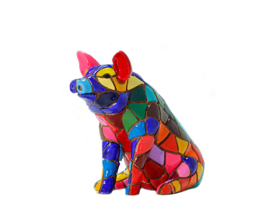 Multicolored mosaic pig statue, height 5'1 inches (13 centimeters)