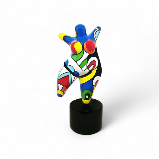 Big Dancer statue 60 cm, curvy woman with multicolor patterns. Hand-painted resin sculpture, decoration Laure Terrier