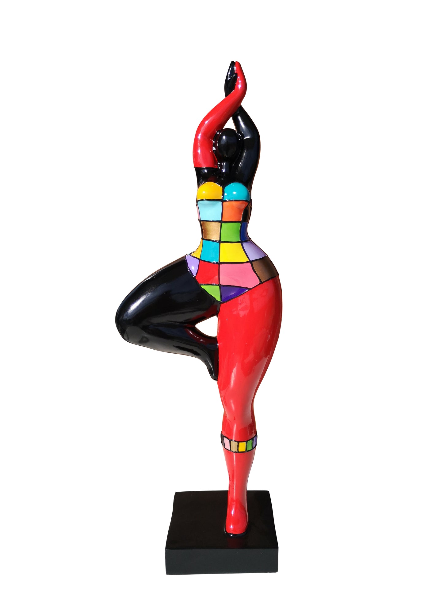 Sculpture Nana ronde, femme en résine multicolore, hauteur 52 centimètres. Modèle "Carrera"