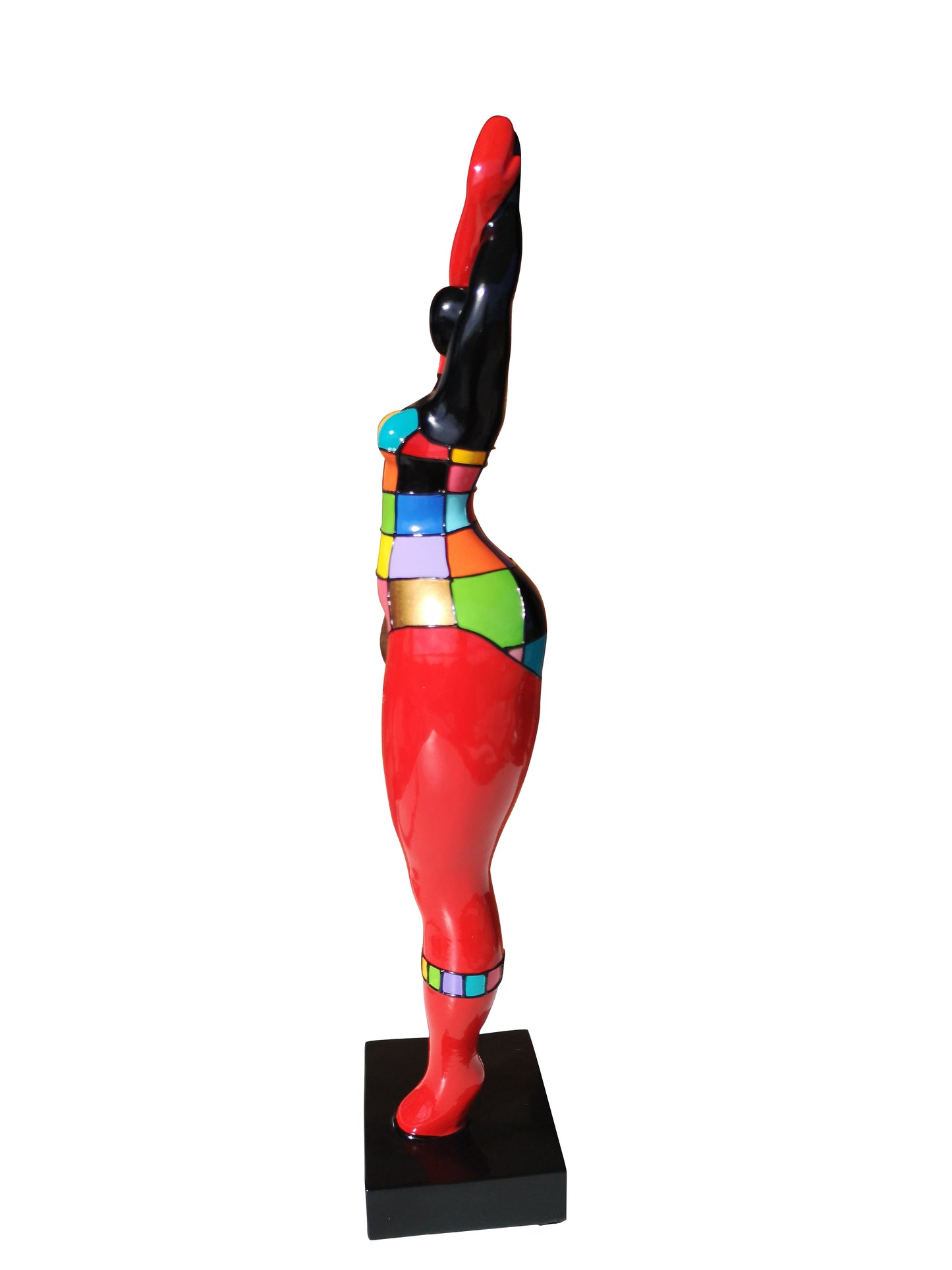 Sculpture Nana ronde, femme en résine multicolore, hauteur 52 centimètres. Modèle "Carrera"