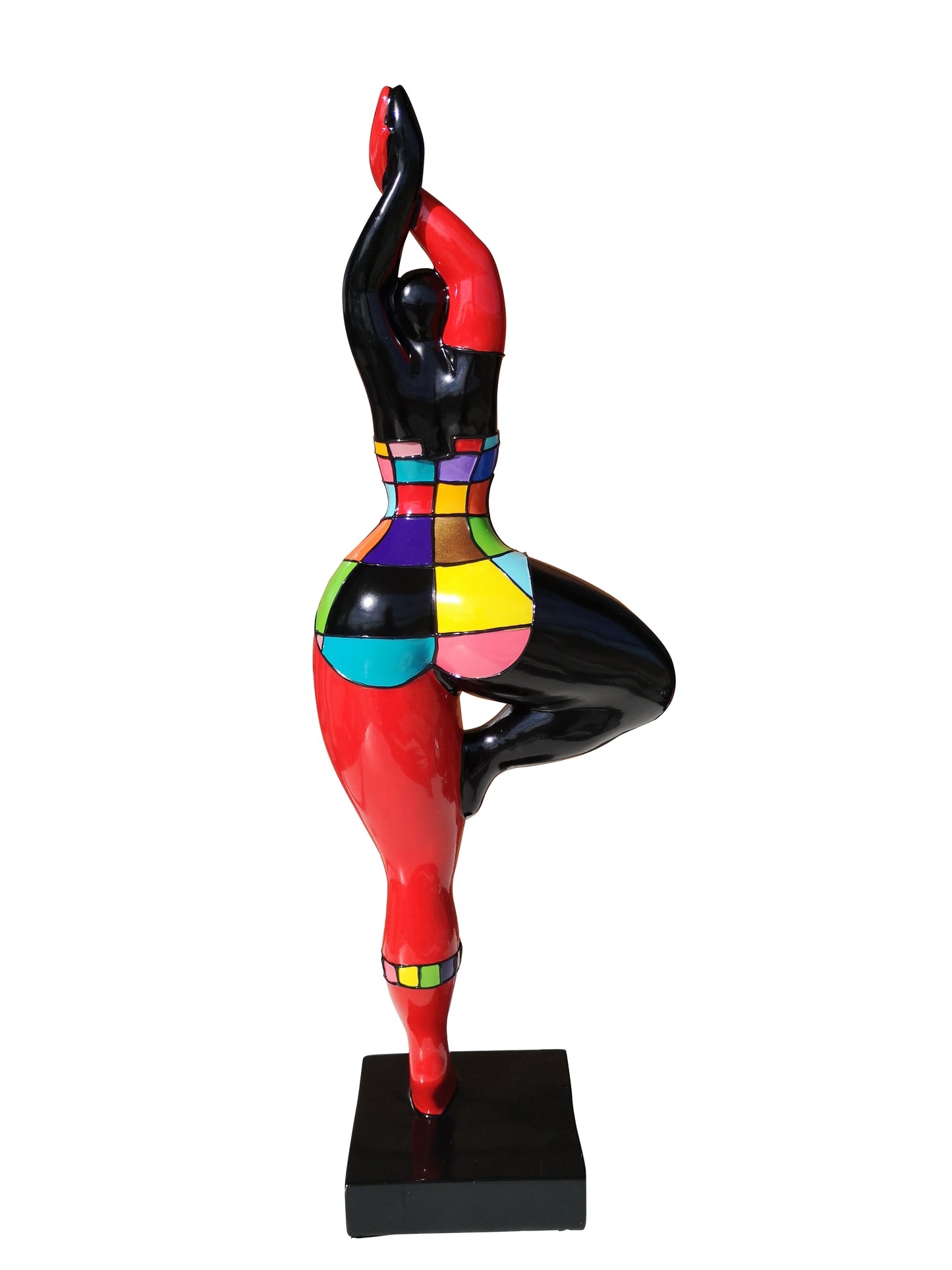 Sculpture Nana ronde, femme en résine multicolore, hauteur 52 centimètres. Modèle "Carrera"