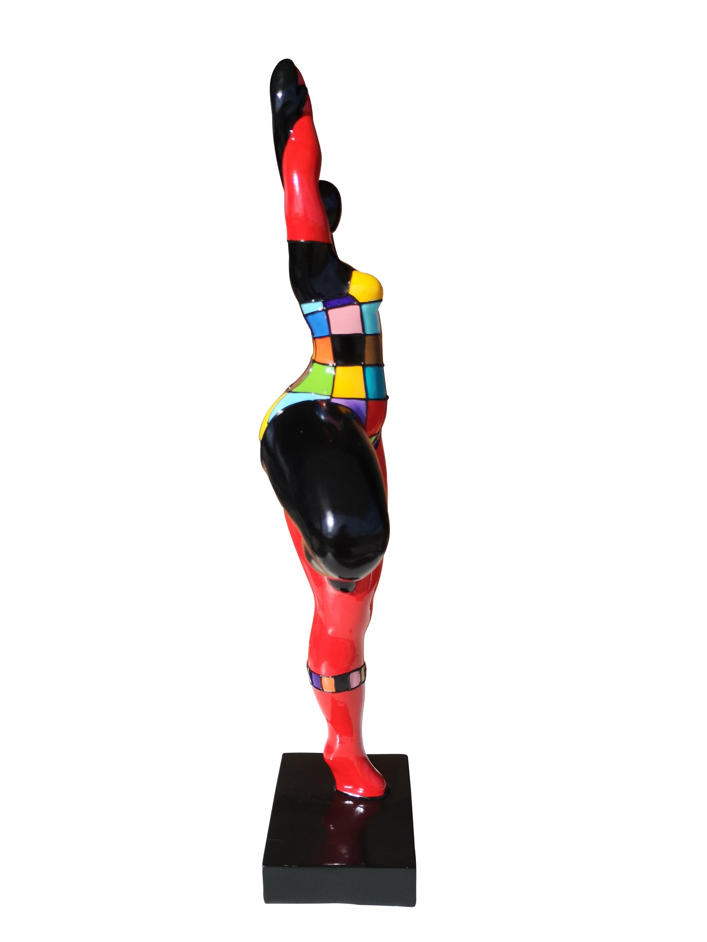 Sculpture Nana ronde, femme en résine multicolore, hauteur 52 centimètres. Modèle "Carrera"