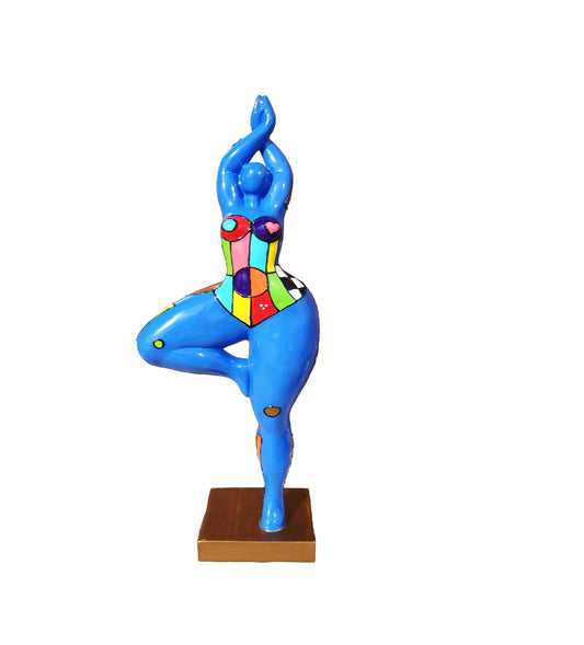 Statue femme ronde Nana modèle "Anissa" bleu et multicolore, hauteur 52 centimètres