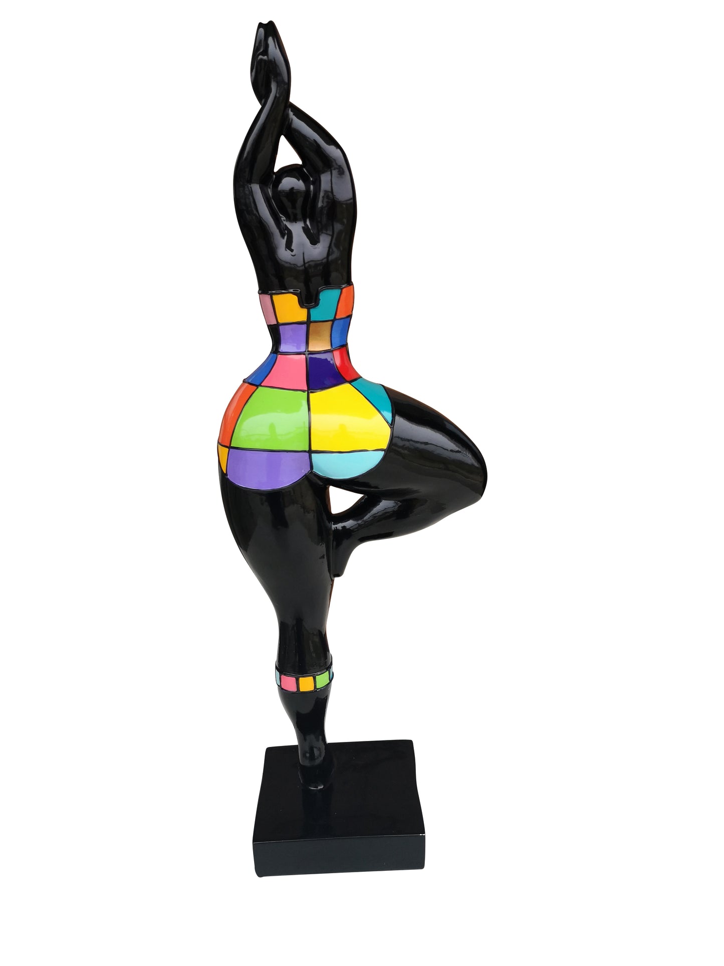Statuette de femme à carreaux. Nana ronde en résine, modèle Marge hauteur 52 cm