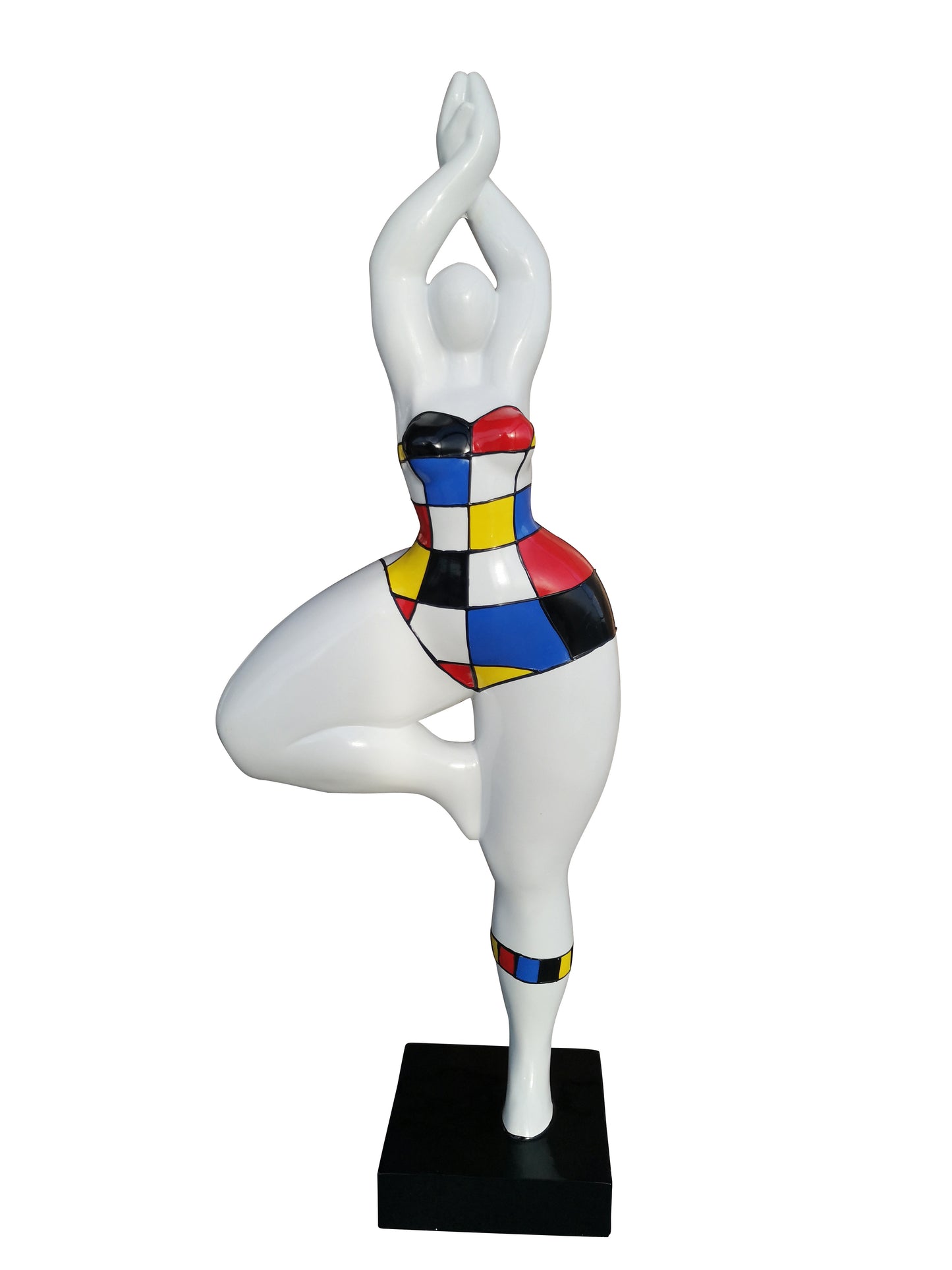 Statue Nanas Danseuses femme ronde "Mondrian" hauteur 52 centimètres. Résine à carreaux