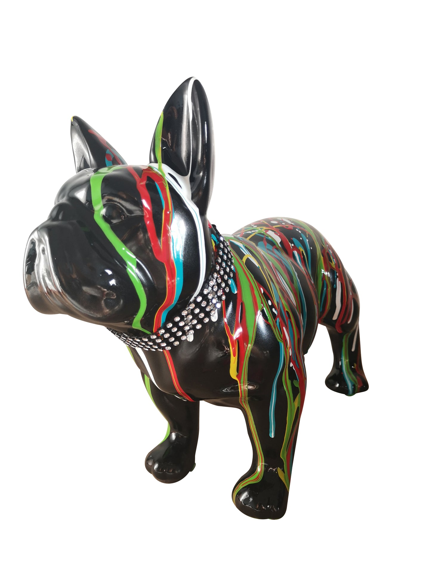 Statue Bouledogue Français, céramique. Longueur 32 centimètres