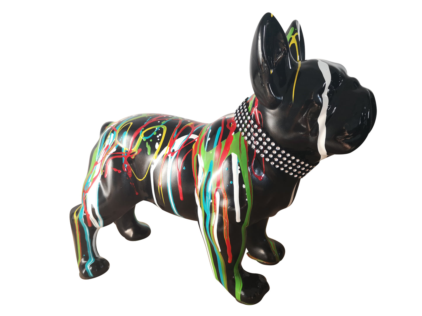 Statue Bouledogue Français, céramique. Longueur 32 centimètres