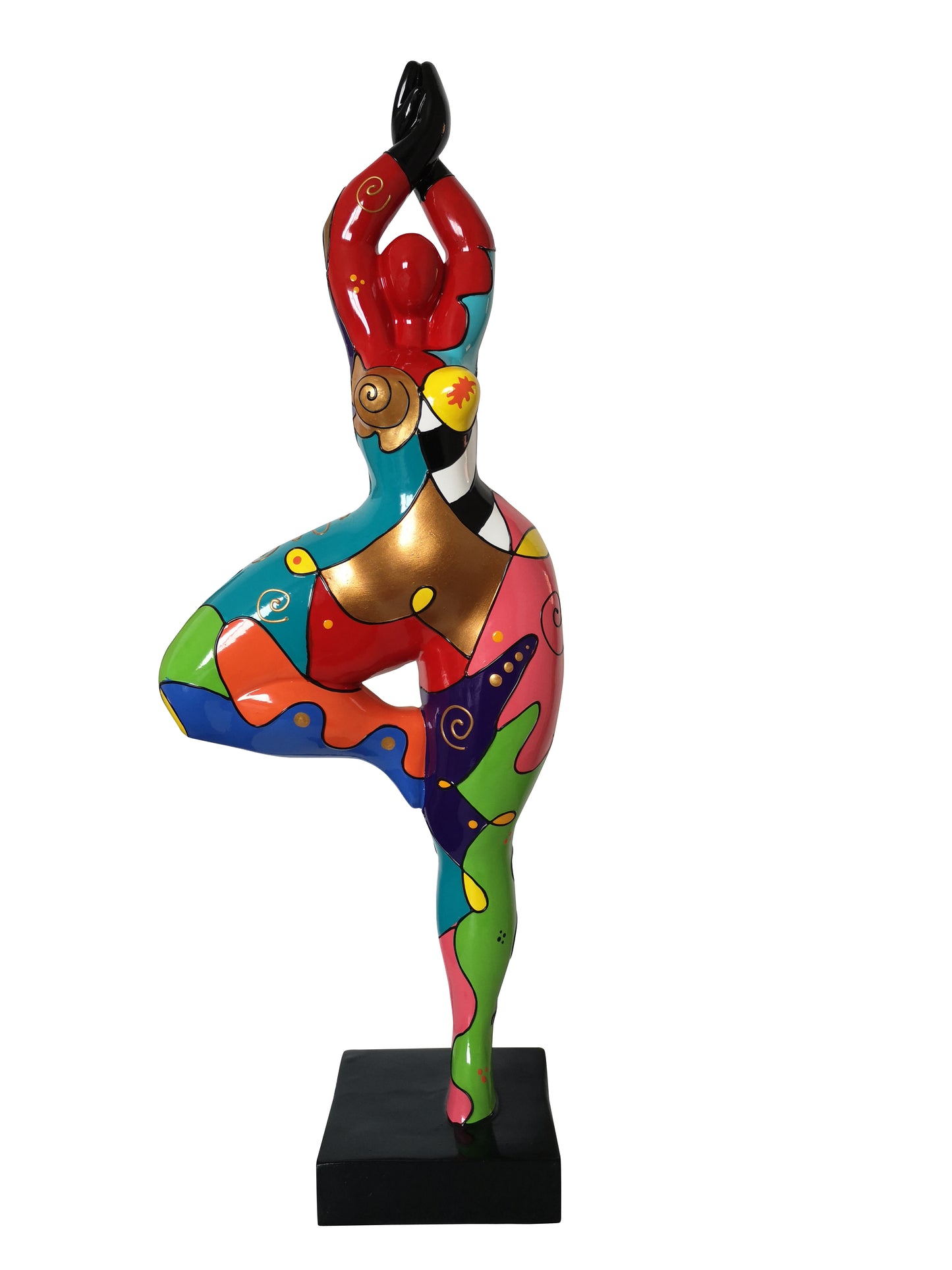 Statuette de femme colorée. Nana ronde en résine, modèle Emma hauteur 52 cm