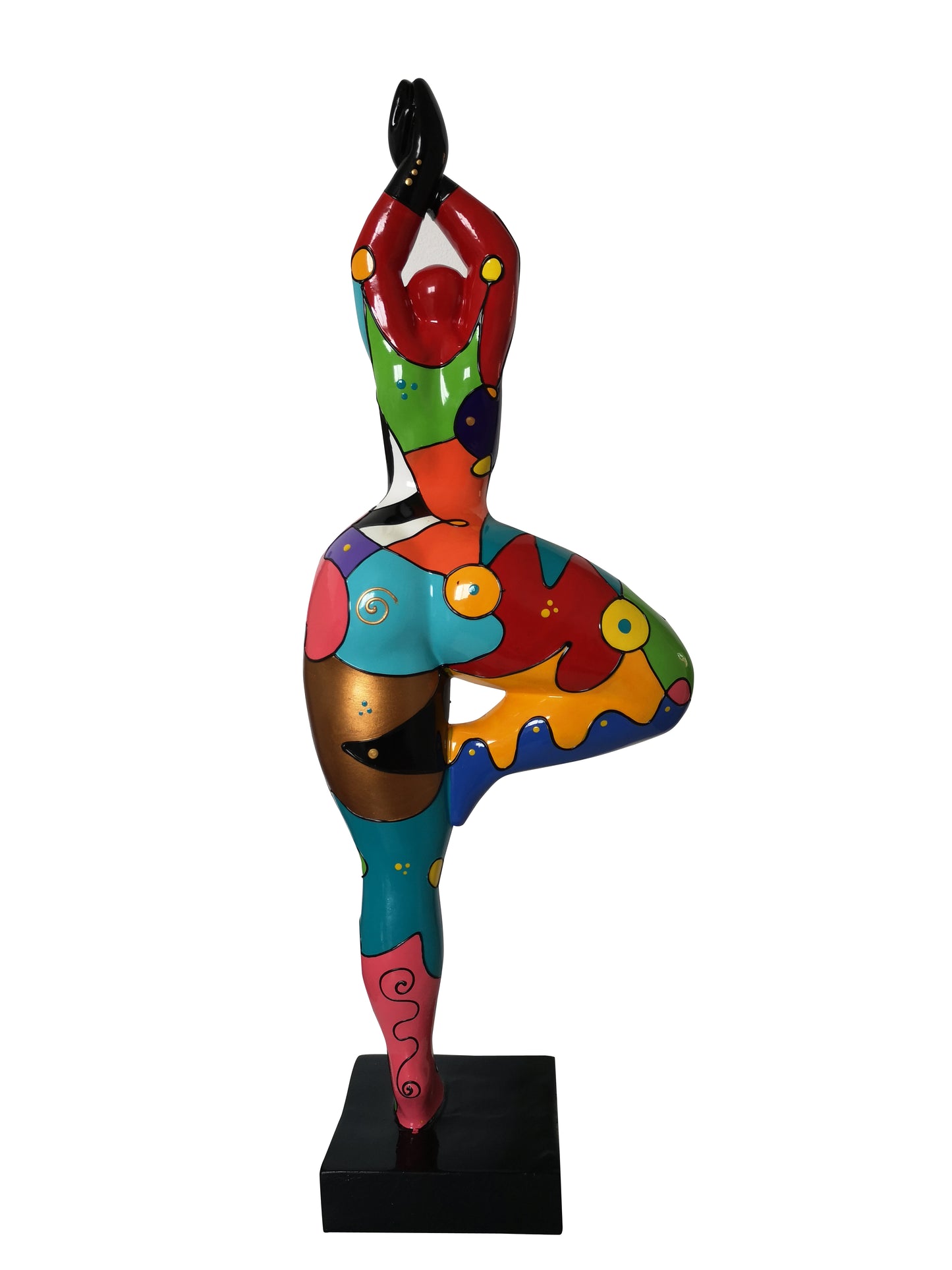 Statuette de femme colorée. Nana ronde en résine, modèle Emma hauteur 52 cm