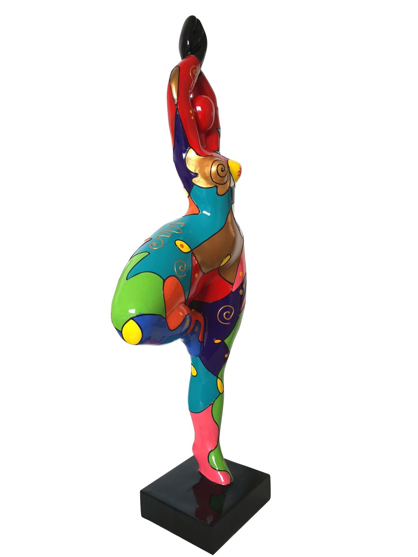 Statuette de femme colorée. Nana ronde en résine, modèle Emma hauteur 52 cm