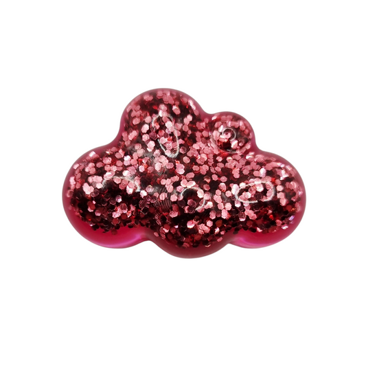 Petit magnet ou aimant frigo en forme de nuage rose à paillettes, longueur 3 cm