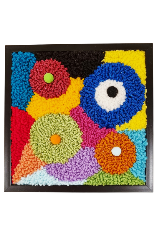 Multicolor Wool Punch Needle Tufted Wall Art Panel, size 22 × 22 cm