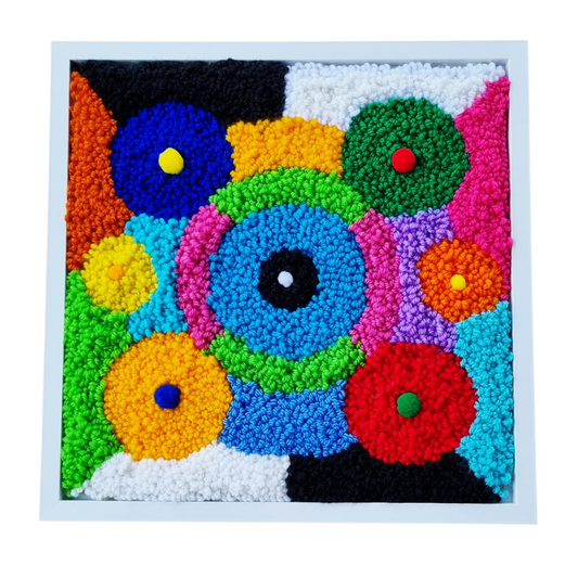 Multicolor Wool Punch Needle Tufted Wall Art Panel, size 30 × 30 cm