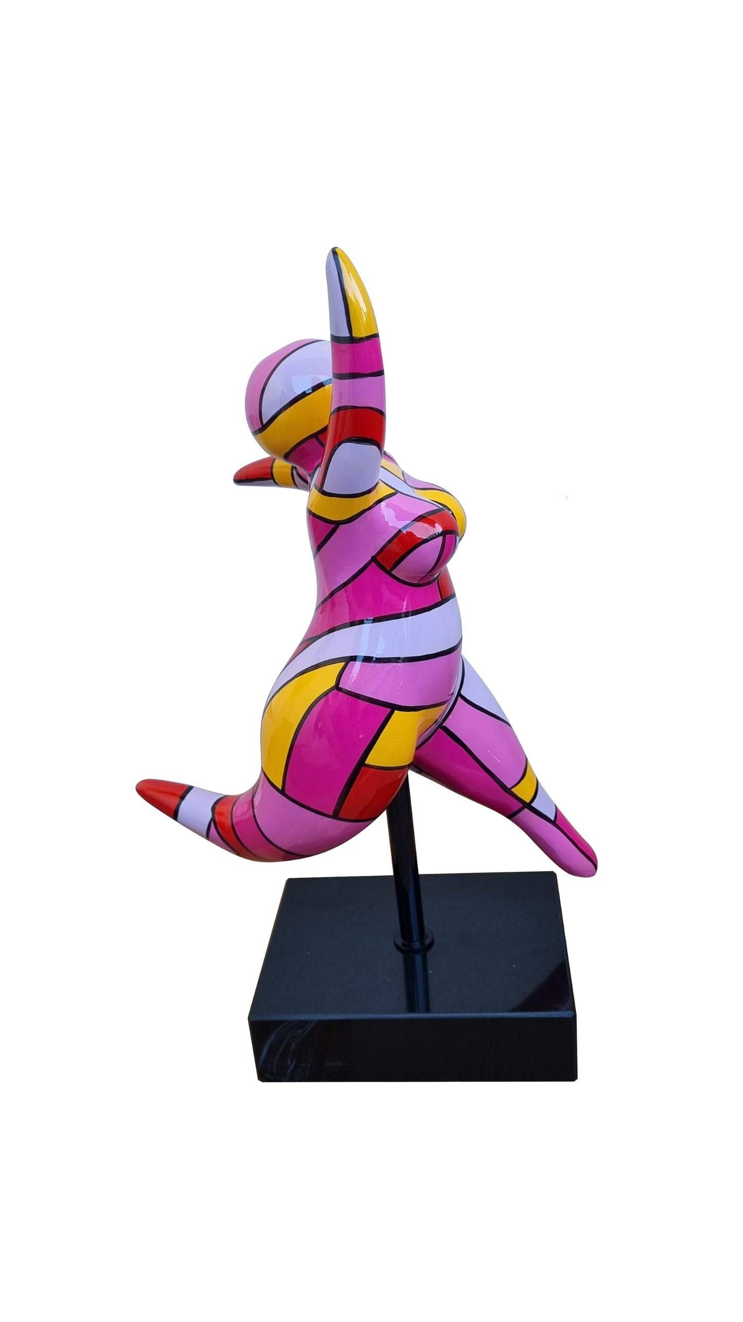 Statue de femme style Nana, modèle rose et jaune, hauteur 40 centimètres
