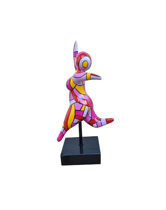 Statue de femme style Nana, modèle rose et jaune, hauteur 40 centimètres