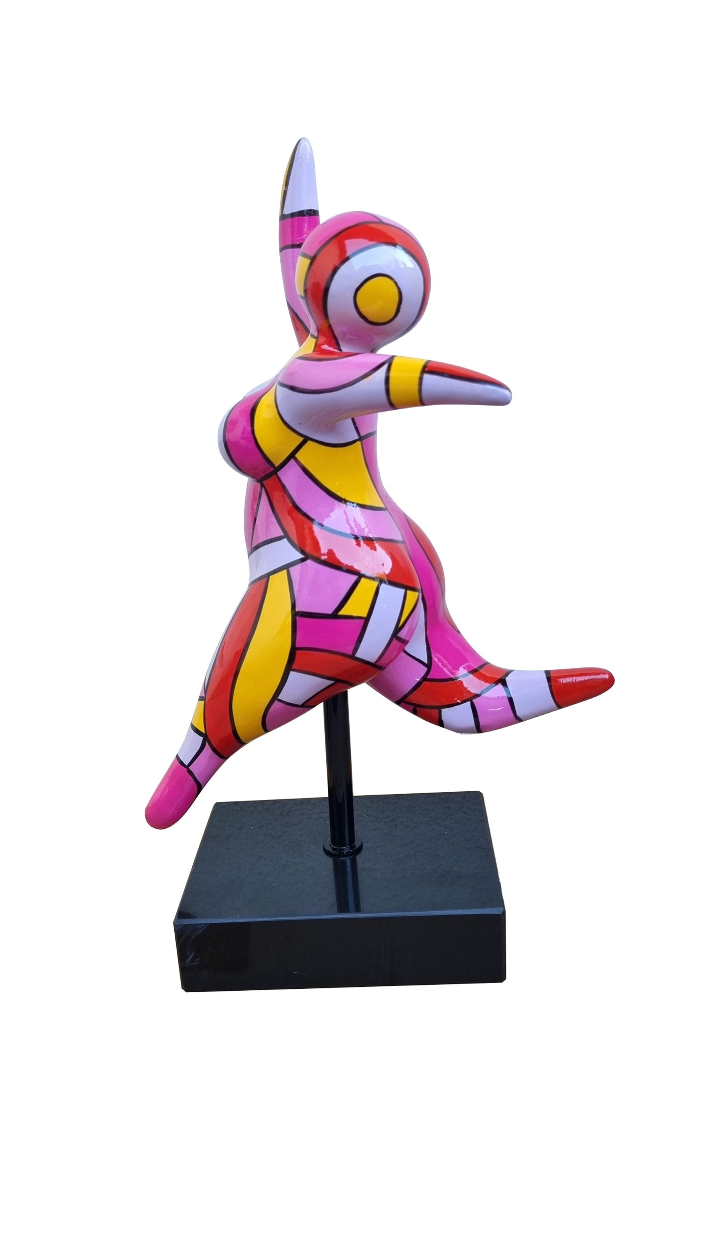 Statue de femme style Nana, modèle rose et jaune, hauteur 40 centimètres